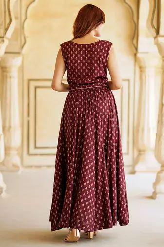 Maroon Gold Print Lehenga Choli With Dupatta