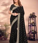 Black designer zari embroidery work blooming silk saree