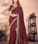 Maroon designer zari embroidery work blooming silk saree