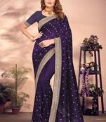 Purple designer zari embroidery work blooming silk saree
