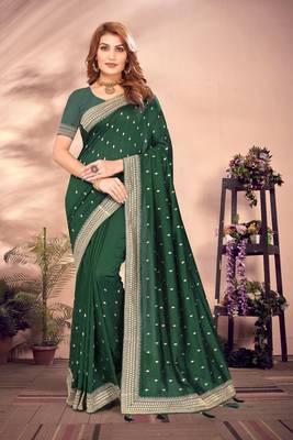 Green designer zari embroidery work blooming silk saree 1