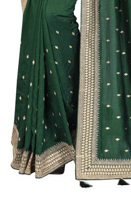 Green designer zari embroidery work blooming silk saree 2