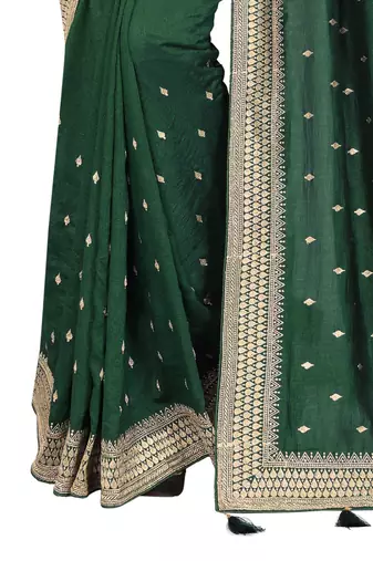 Green designer zari embroidery work blooming silk saree