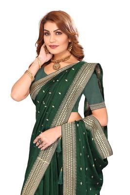 Green designer zari embroidery work blooming silk saree 4