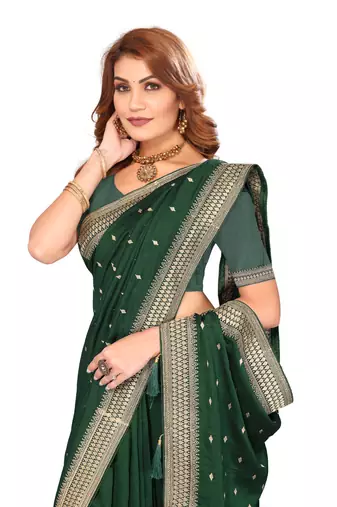 Green designer zari embroidery work blooming silk saree