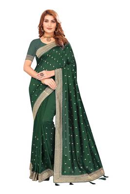 Green designer zari embroidery work blooming silk saree 5