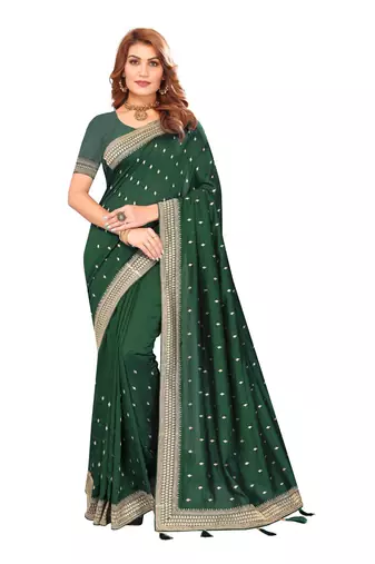 Green designer zari embroidery work blooming silk saree