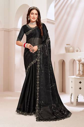 Black handwork zarkan cutwork border silk saree