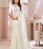Cream handwork zarkan cutwork border silk saree