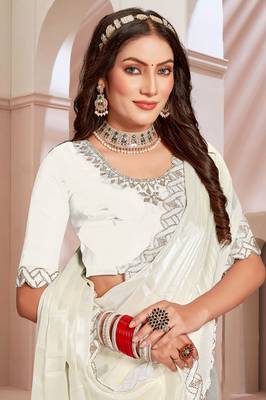 Cream handwork zarkan cutwork border silk saree 2