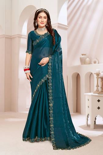 Morpeach handwork zarkan cutwork border silk saree