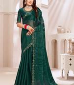 Rama green handwork zarkan cutwork border silk saree