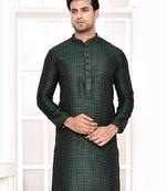 green cotton silk blend thread embroidered kurta