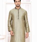 cotton silk blend thread woven embroidered work straight gold festive kurta for men