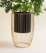 Voidrop Black & Gold Decorative Floor Planter Pot with Stand Indoor Outdoor Plant Stand with Planter Pot Home & Décor