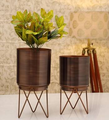 Voidrop Elle Antique Bronze Metal Planter with Stand |Pack of 2  Planters for Living Room 1