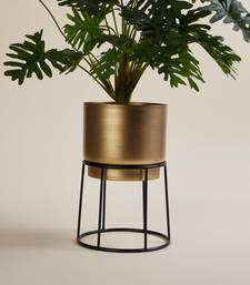 Voidrop Metal Black & Gold Floor Planters Flower Pot With Stand Outdoor & Indoor