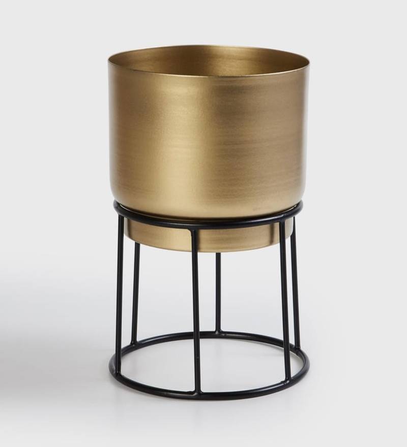 Voidrop Metal Black & Gold Floor Planters Flower Pot With Stand Outdoor & Indoor