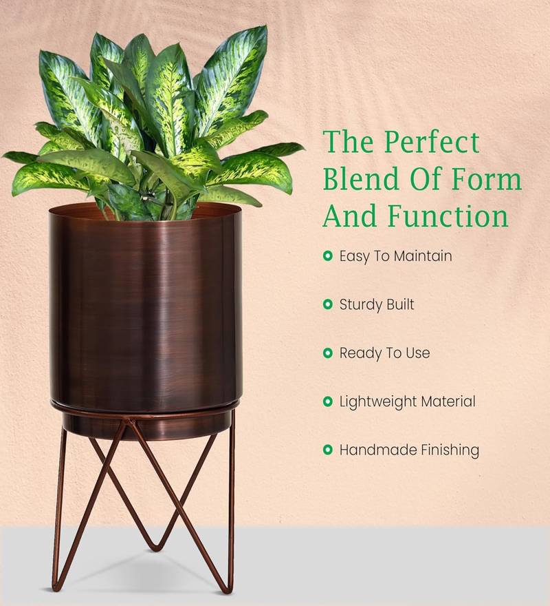 Voidrop Elle Antique Bronze Metal Planter with Stand |Pack of 2  Planters for Living Room