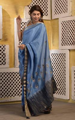 Blue shaded hand embroidered saree with blouse piece 2