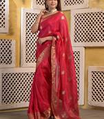 Pink silk saree with gota and zari work with blouse piece