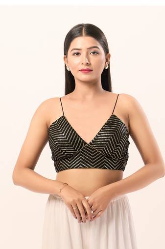 Muhenera Padded Art Silk V-Neck Blouse