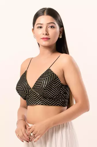 Muhenera Padded Art Silk V-Neck Blouse