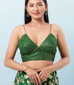 Green Art Silk V-Neck Blouse for Women