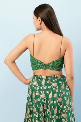 Green Art Silk V-Neck Blouse for Women  2