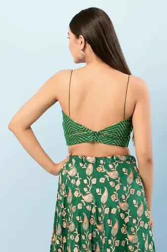Green Art Silk V-Neck Blouse for Women 