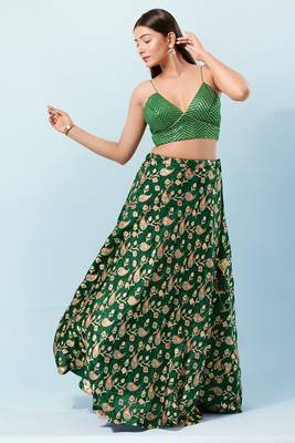 Green Art Silk V-Neck Blouse for Women  4
