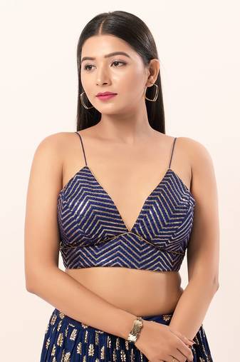 Muhenera Padded Art Silk V-Neck Blouse