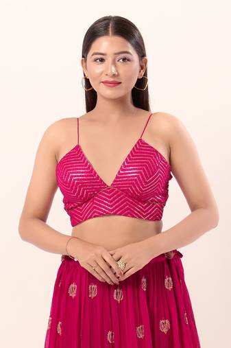 Muhenera Padded Art Silk V-Neck Blouse