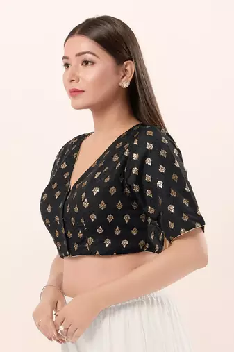 Muhenera Padded Brocade V-Neck Blouse