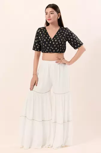 Muhenera Padded Brocade V-Neck Blouse