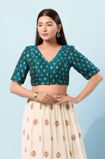 Muhenera Padded Brocade V-Neck Blouse