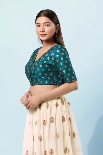 Muhenera Padded Brocade V-Neck Blouse