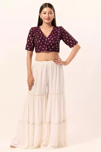 Muhenera Padded Brocade V-Neck Blouse