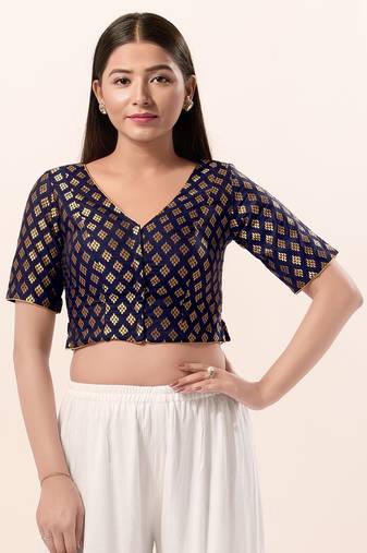 Muhenera Padded Brocade V-Neck Blouse