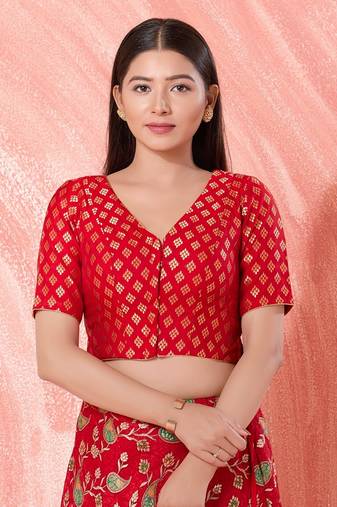 Muhenera Padded Brocade V-Neck Blouse