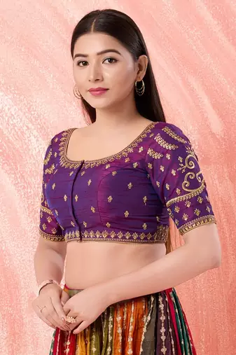 Muhenera Padded Dupion Silk Round Neck Blouse