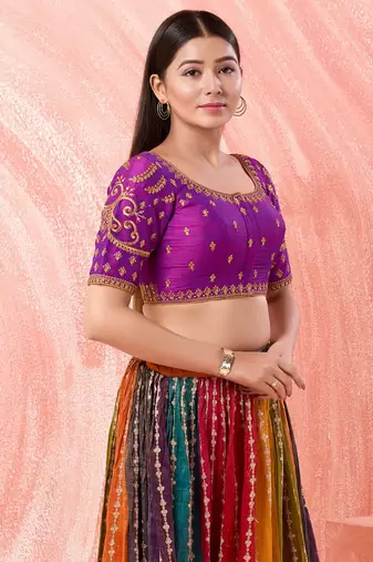 Muhenera Padded Dupion Silk Round Neck Blouse