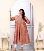Womens plus size orange cotton floral and gota patti details party wear anarkali kurta