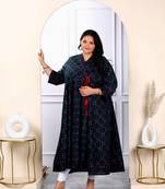 Womens plus size navy blue abstract printed angrakha style anarkali kurta 