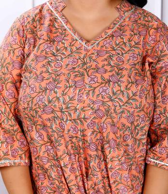 Womens plus size orange cotton floral and gota patti details party wear anarkali kurta 4