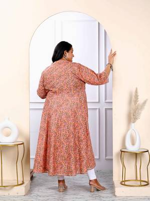 Womens plus size orange cotton floral and gota patti details party wear anarkali kurta 5