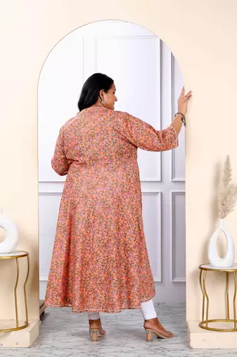Womens plus size orange cotton floral and gota patti details party wear anarkali kurta