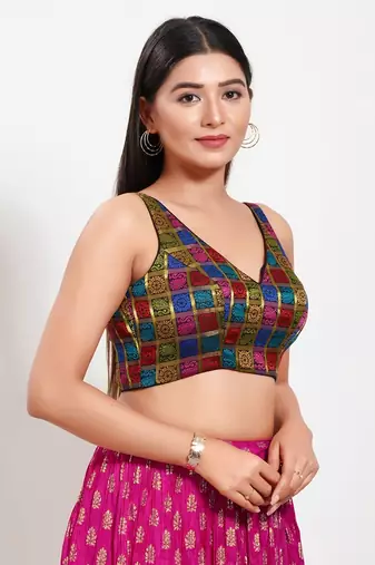 Muhenera Padded Brocade V-Neck Blouse