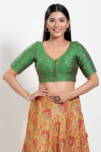 Muhenera Padded Brocade V-Neck Blouse