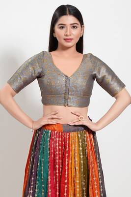 Muhenera Padded Brocade V-Neck Blouse 1